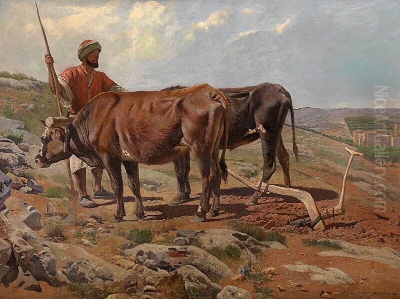 Ploegossen met fellah Oil Painting by Charles Verlat