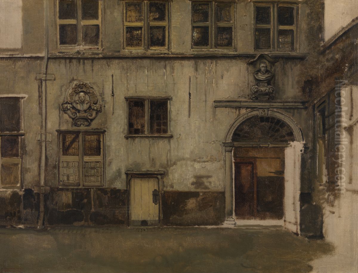 Courtyard of the house of Christoffel Plantin Oil Painting by Jan August Hendrik Leys