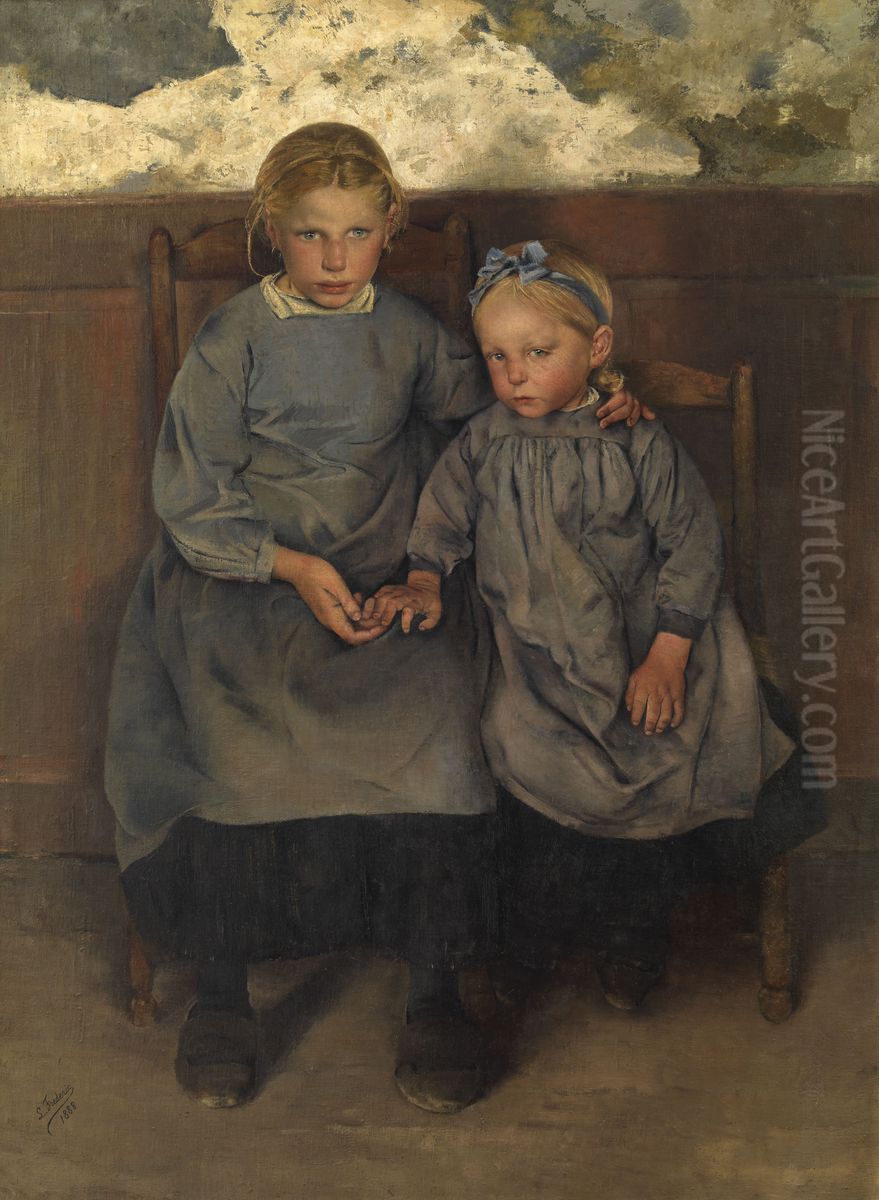 Twee Waalse boerenkinderen Oil Painting by Leon Frederic