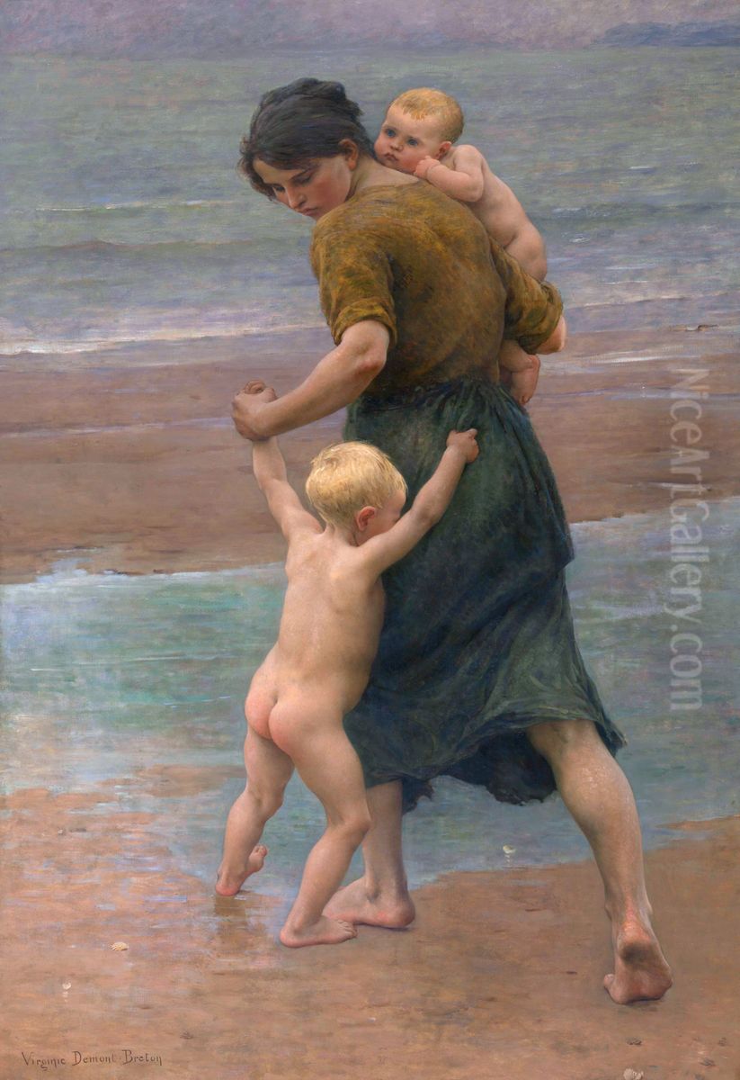 Into the water! Oil Painting by Virginie Demont-Breton