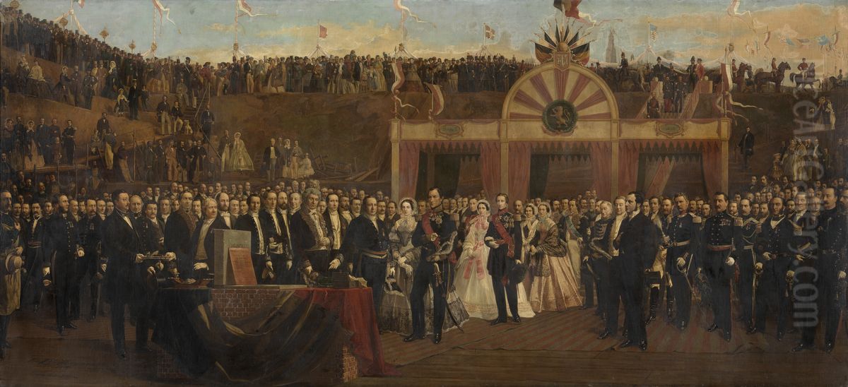 Eerste steenlegging van het Kattendijkdok in Antwerpen Oil Painting by Jan-Baptist Huysmans