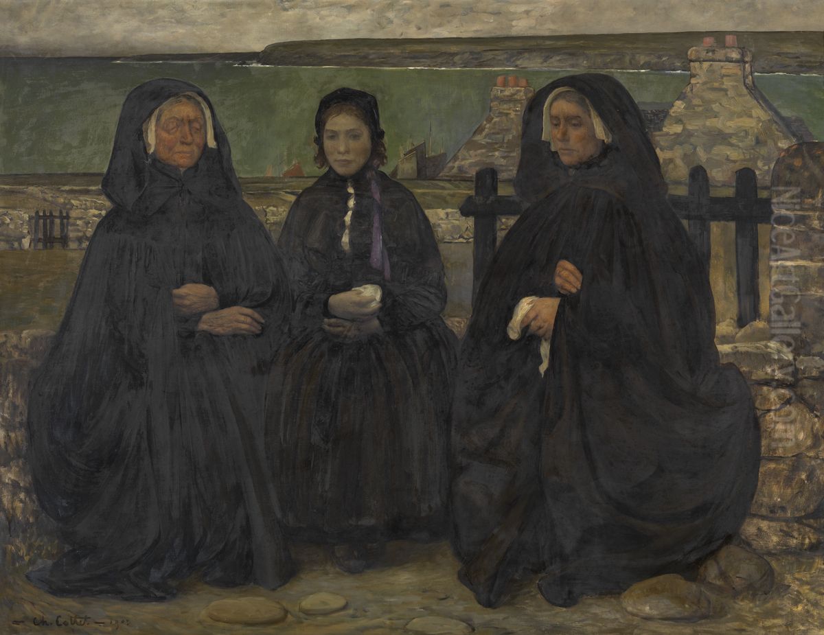 Rouwende vrouwen in Bretagne Oil Painting by Charles Cottet