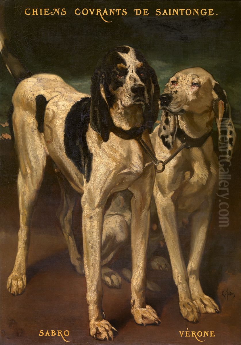 Two Dogs Oil Painting by Louis Godefroy Jadin