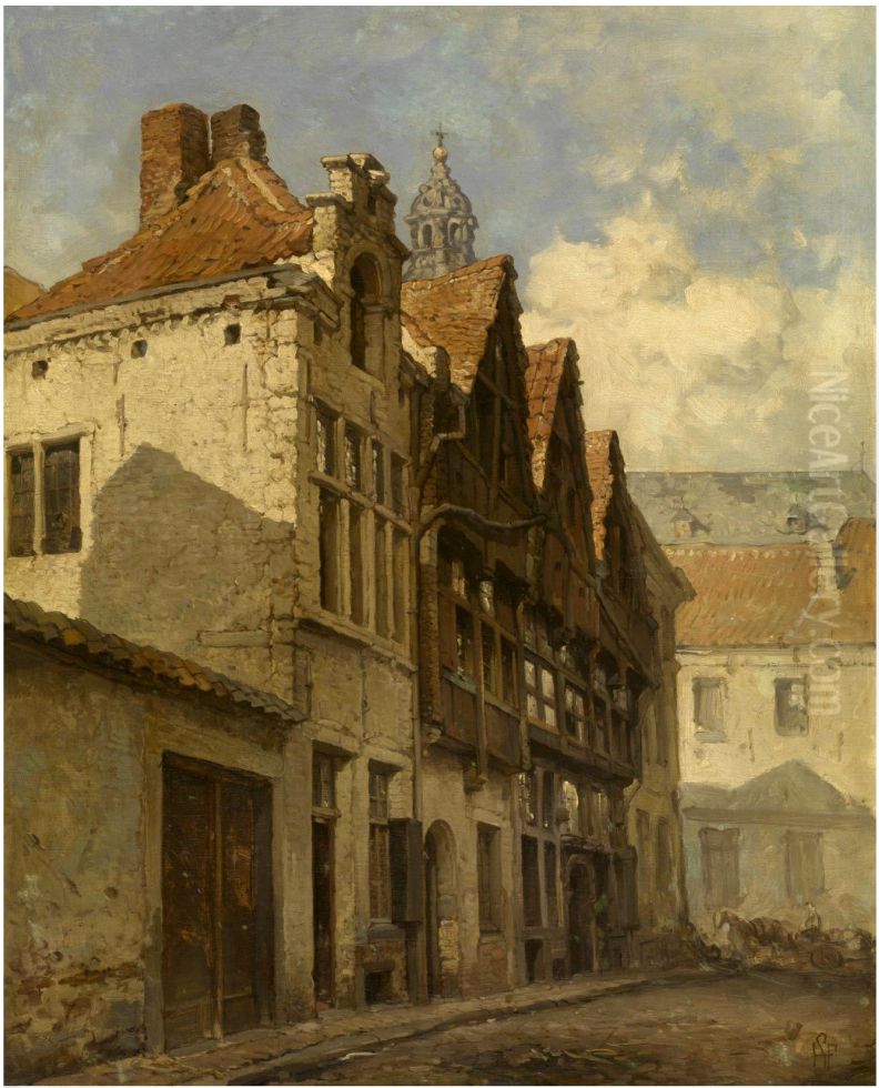 The Stoelstraatje and the tower of the Saint Paul's Church Oil Painting by Hendrik Frans Schaefels