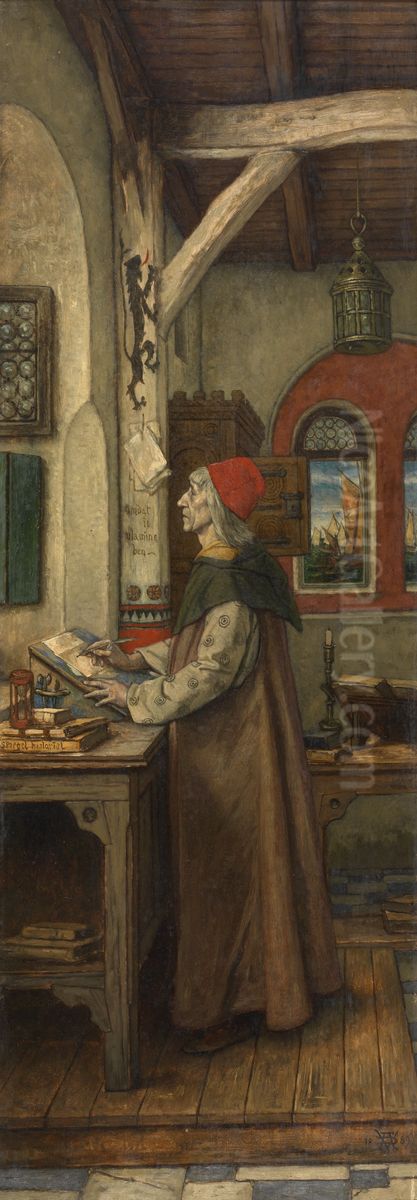 Jacob van Maerlant schrijft zijn Spieghel Historiael Oil Painting by Albrecht De Vriendt