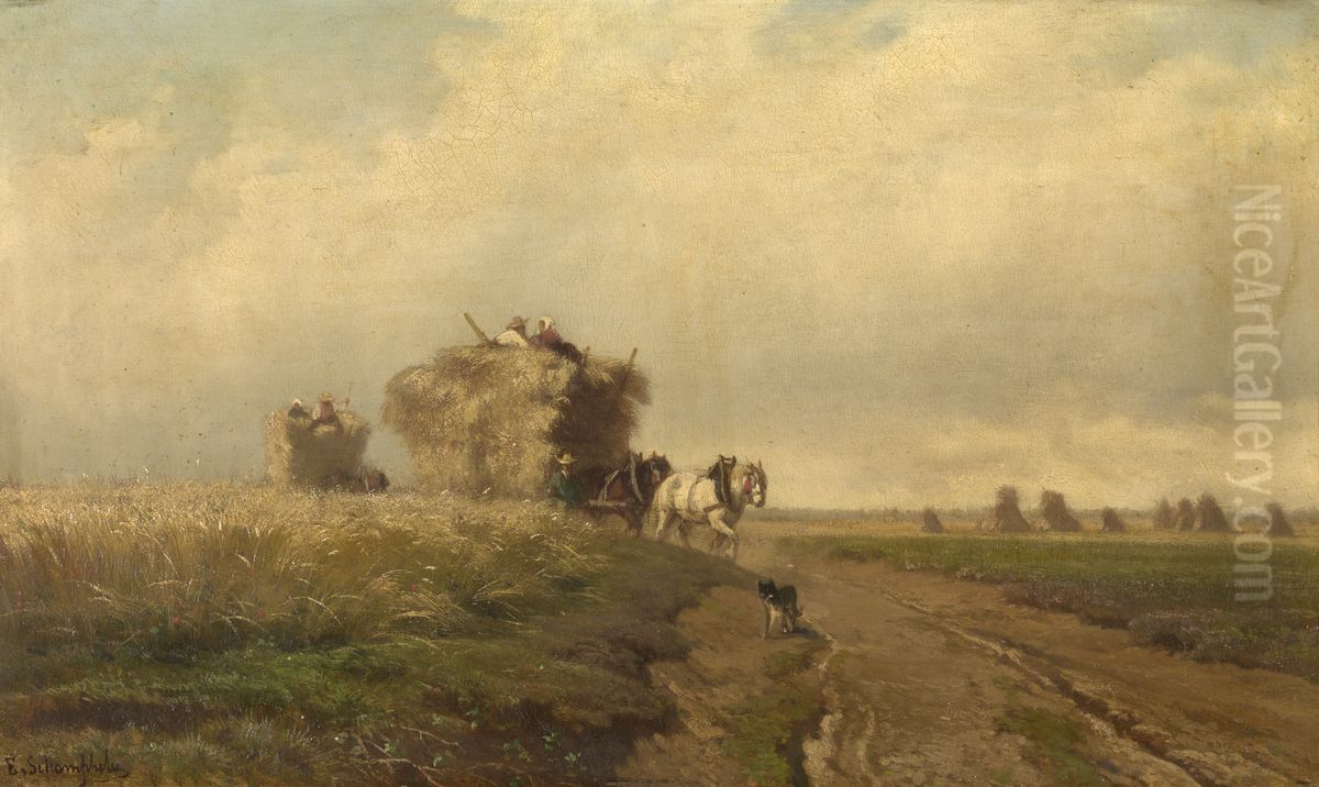 Harvest Oil Painting by Edmond De Schampheleer