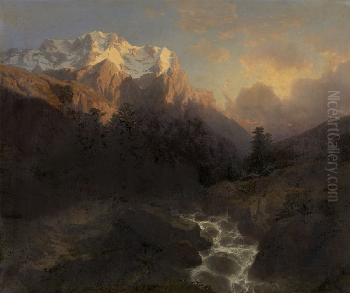 The Wetterhorn Oil Painting by Alexandre Calame