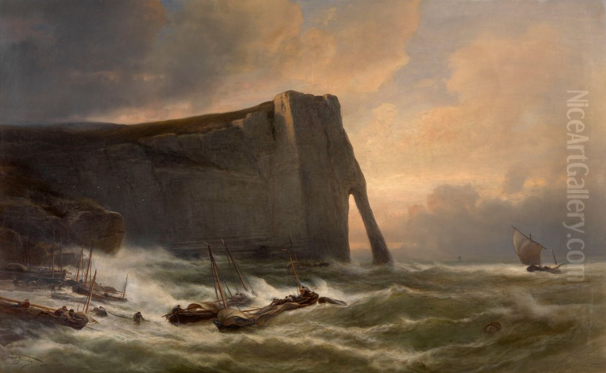 Porte d'Aval in Etretat Oil Painting by Jacob Jacobs