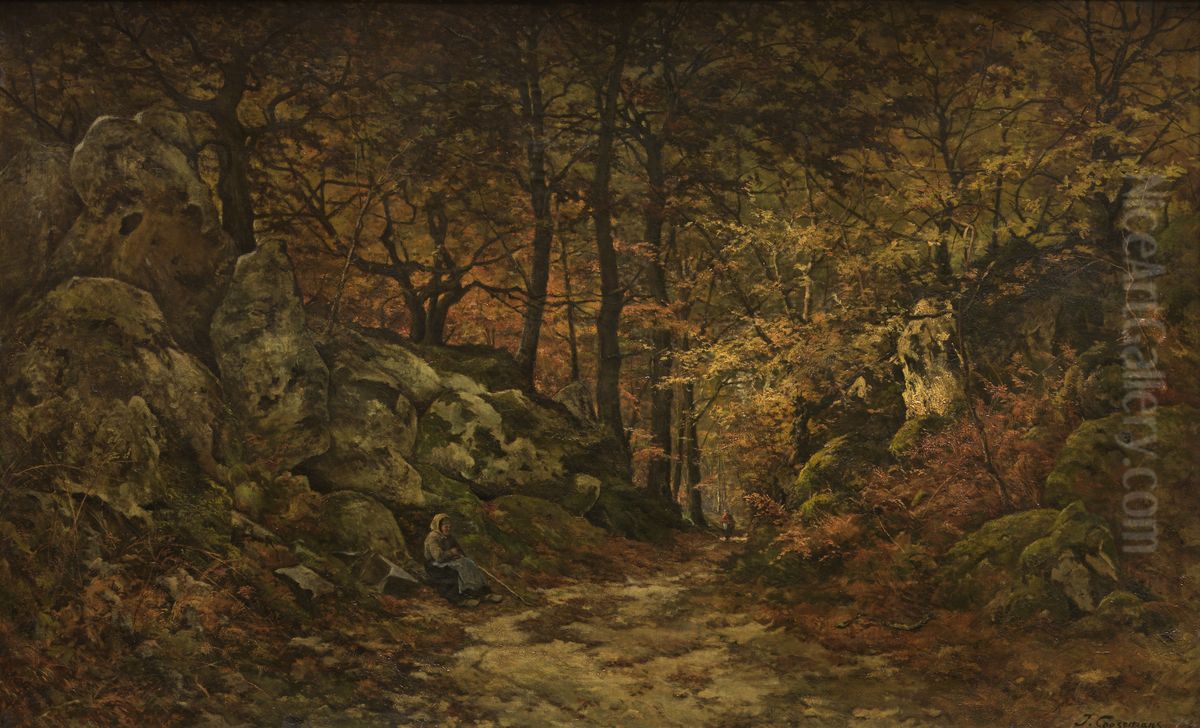 The Gorge aux Loups in Fontainebleau Oil Painting by Joseph Theodore Coosemans