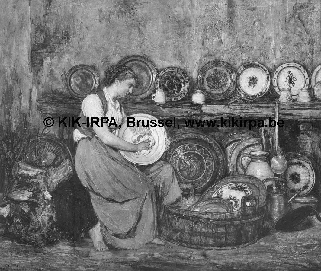 Woman Washing Dishes Oil Painting by Willem Linnig Junior