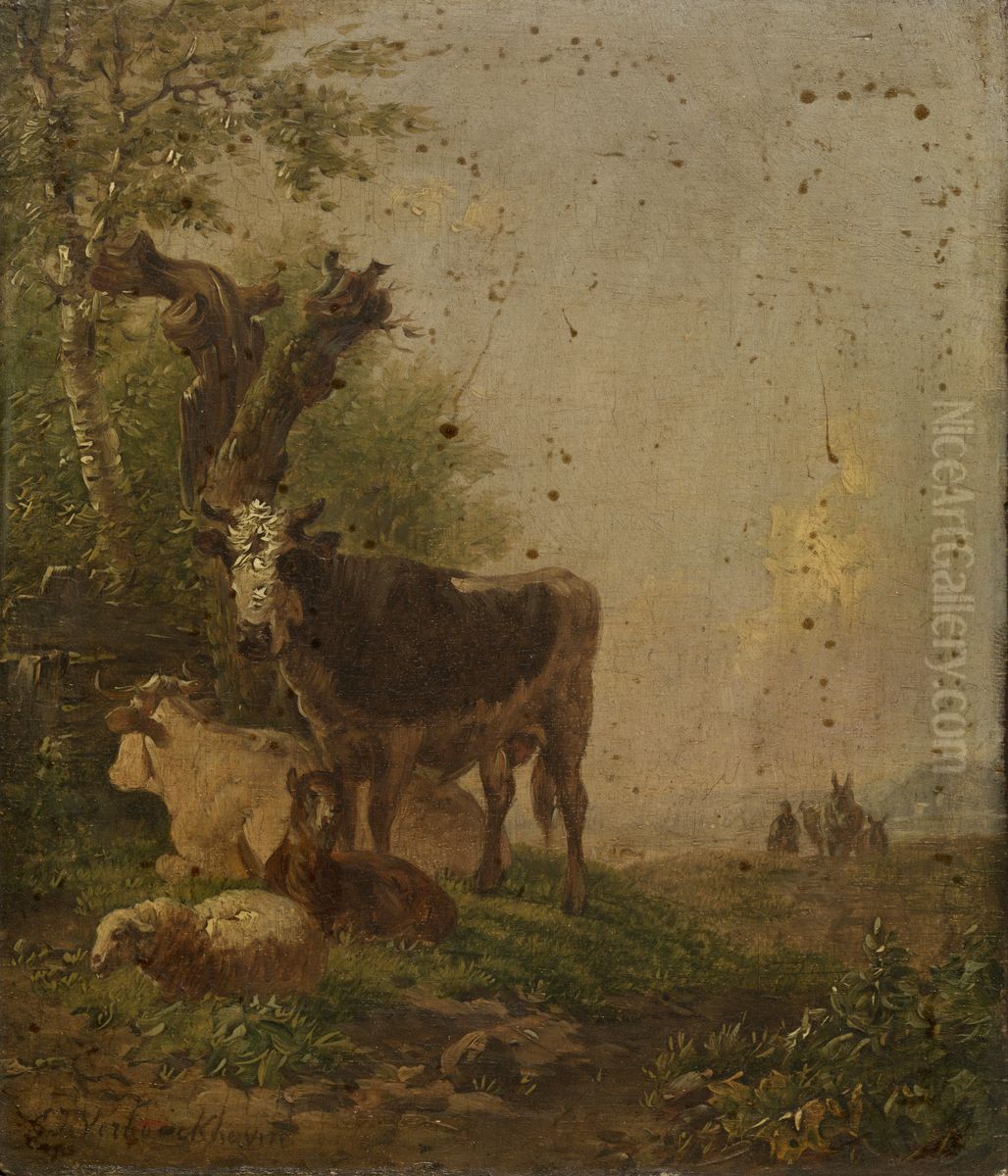 Cows and Sheep Oil Painting by Eugene Verboeckhoven