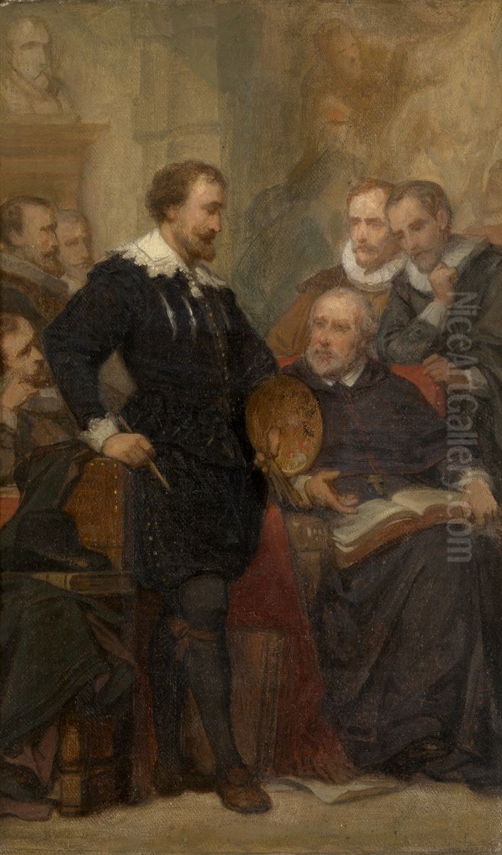 Peter Paul Rubens in zijn atelier Oil Painting by Nicaise de Keyser