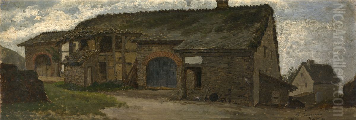 Farm in Rahier Oil Painting by Jean Pierre Francois Lamoriniere