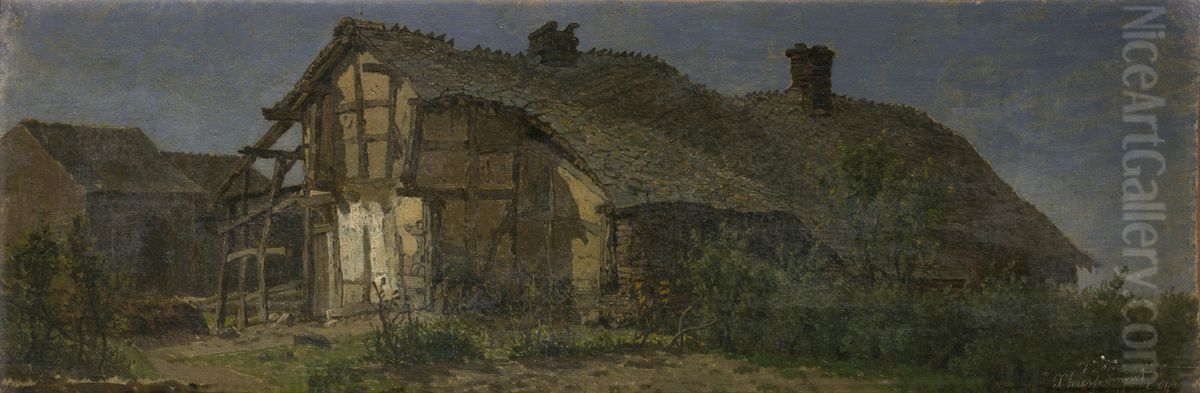 An Old Farm in Xhierformont Oil Painting by Jean Pierre Francois Lamoriniere