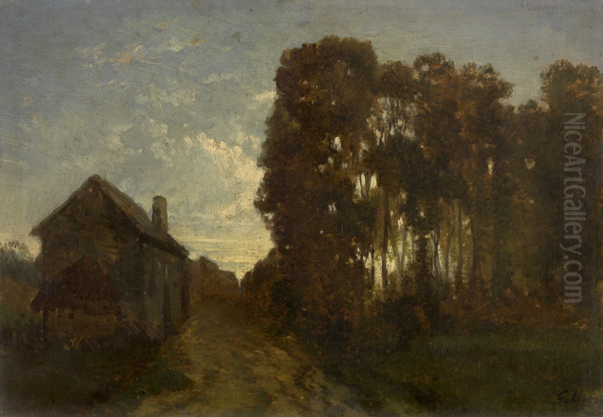 Barbizon bij zonsondergang Oil Painting by Jean Pierre Francois Lamoriniere