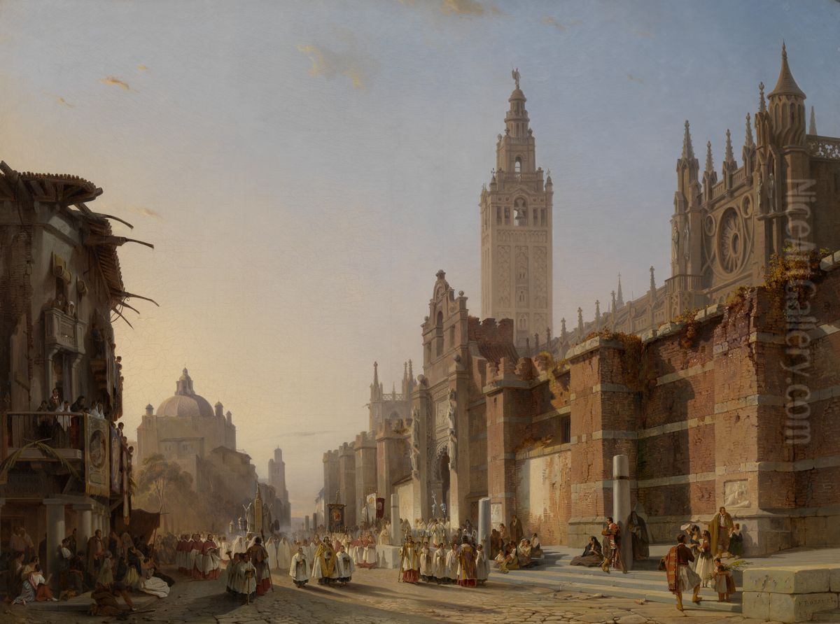 De kathedraal van Sevilla Oil Painting by Francois Bossuet