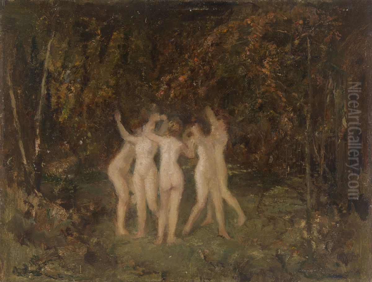 Nymphs in the Forest Oil Painting by Hippolyte Boulenger