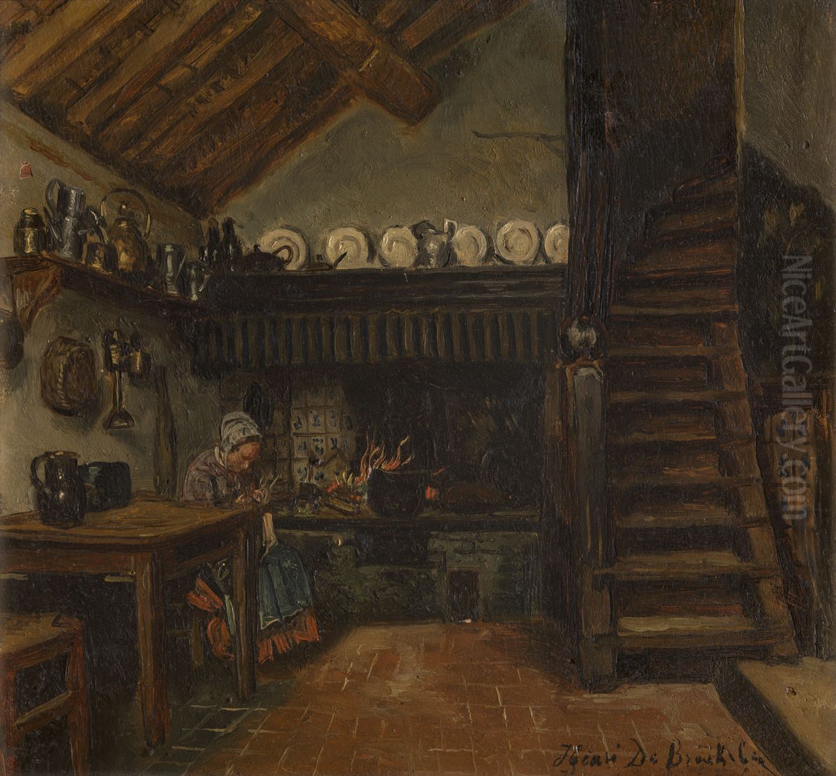Kitchen interior Oil Painting by Henri de Braekeleer