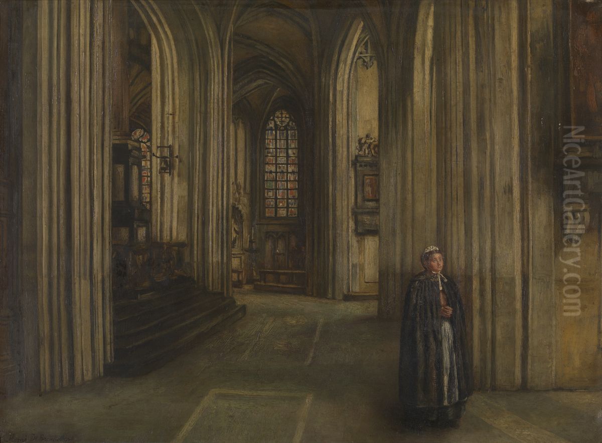 Interior of a Church Oil Painting by Henri de Braekeleer