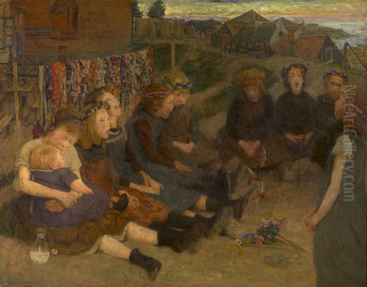 Children's Game Oil Painting by Charles Mertens