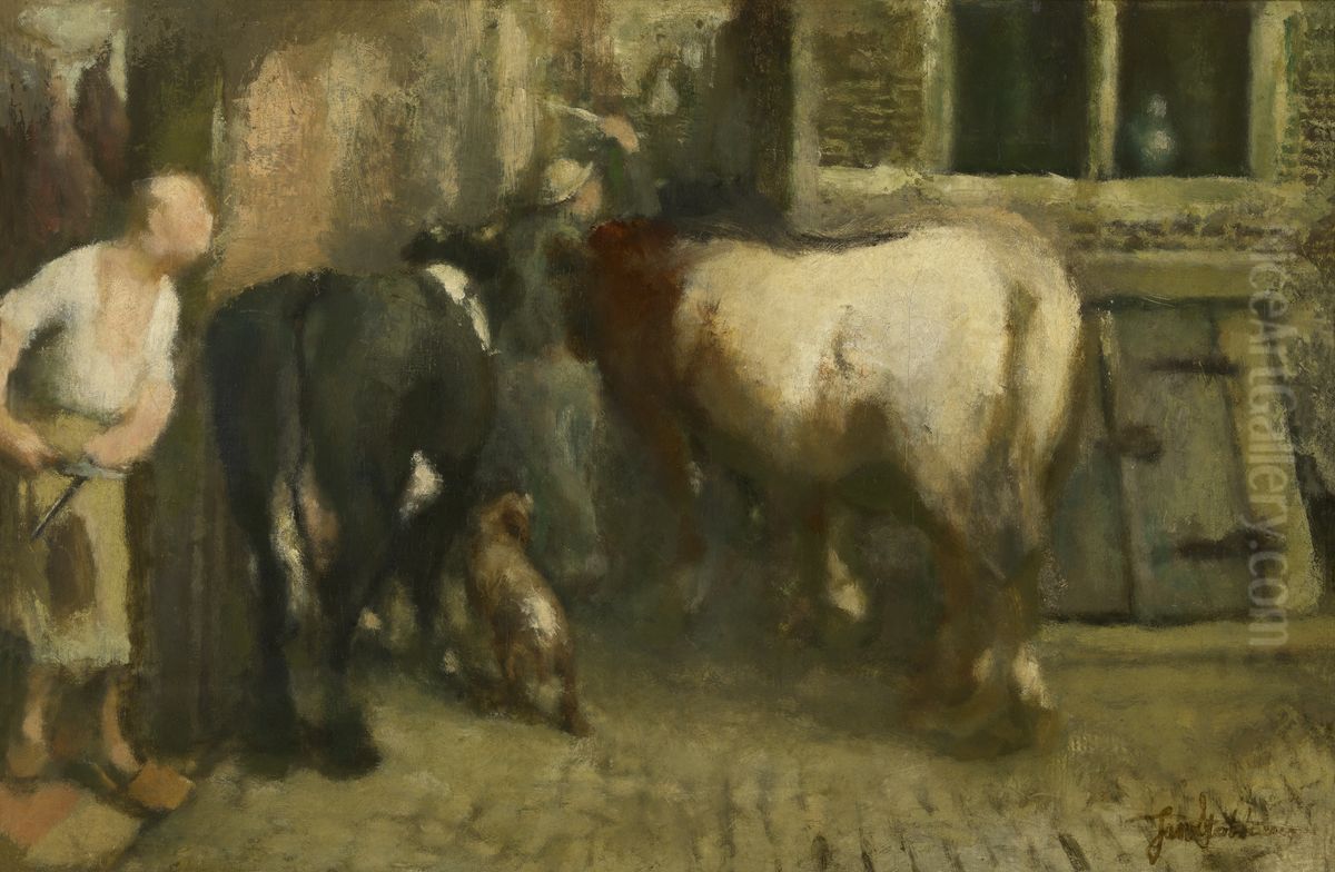 At the Slaughterhouse Oil Painting by Jan Stobbaerts