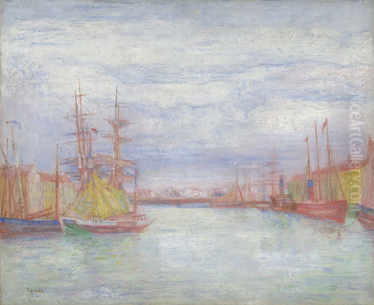 Ostend Harbour Oil Painting by James Ensor