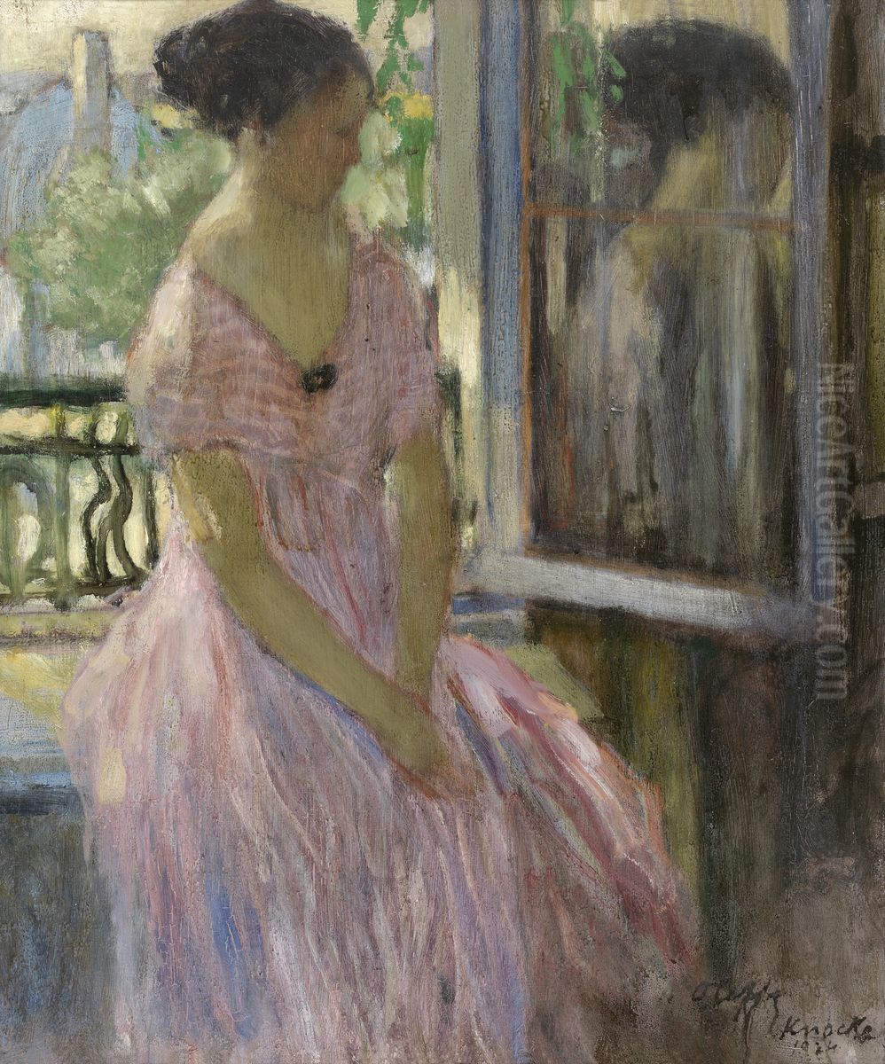 Woman at the Window Oil Painting by Auguste Oleffe