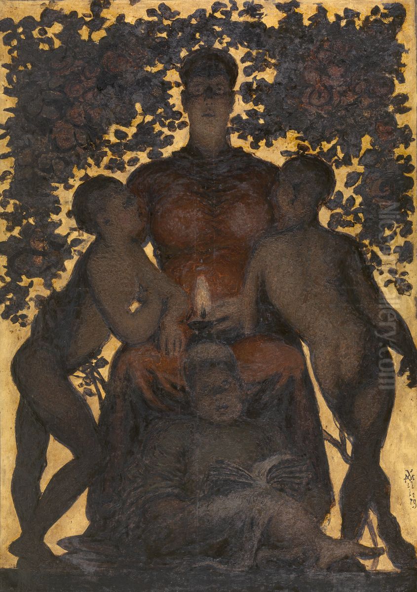 Moederlijke opvoeding Oil Painting by Xavier Mellery