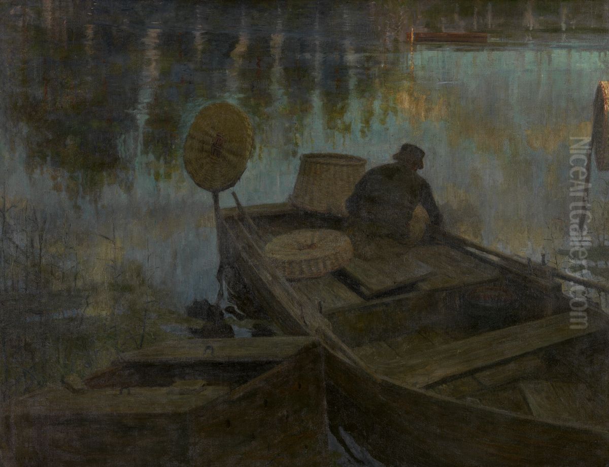 Fisherman in the Moonlight Oil Painting by Charles Mertens