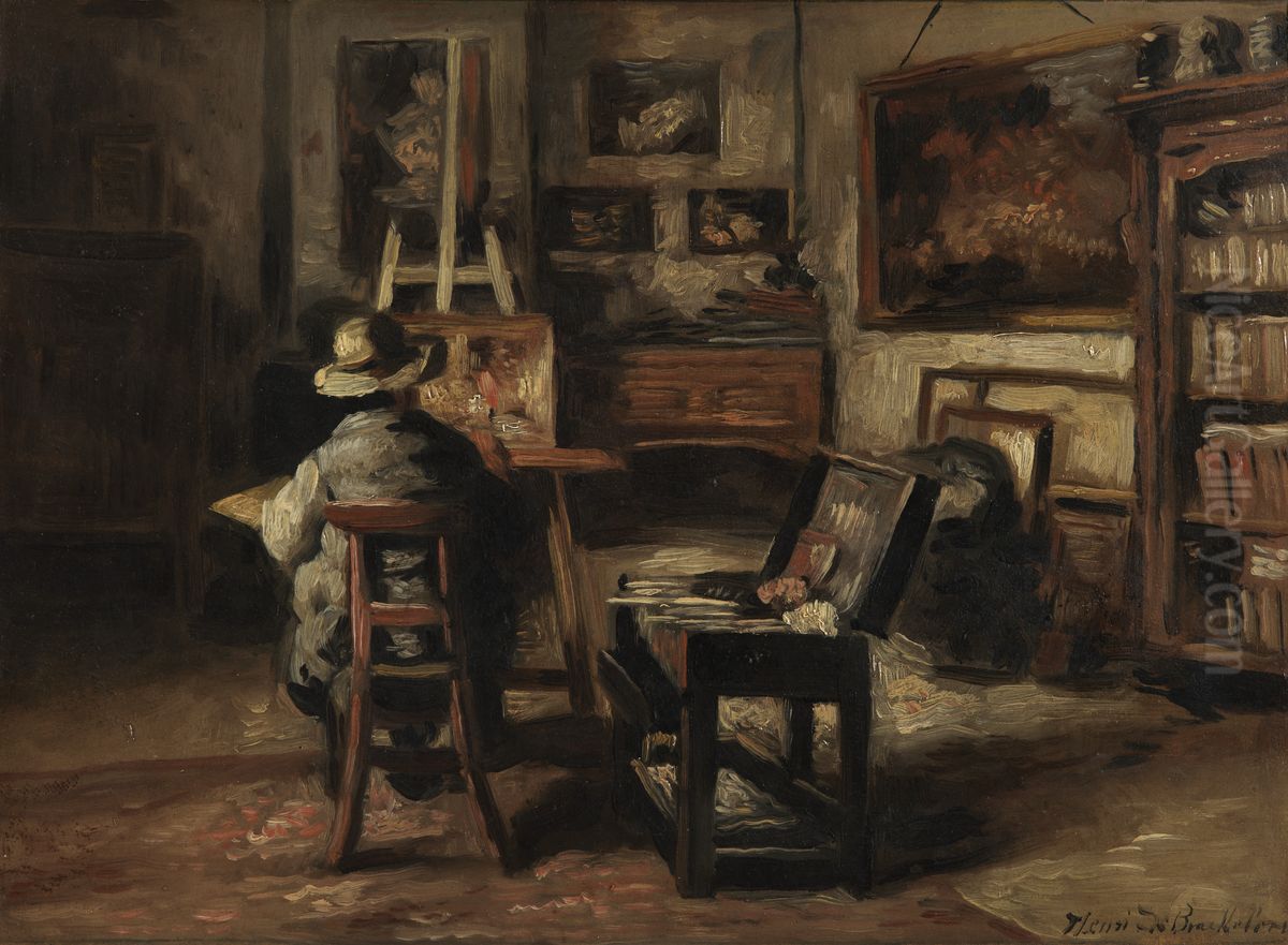 The Studio of Ferdinand De Braekeleer I, Father of the Painter Oil Painting by Henri de Braekeleer