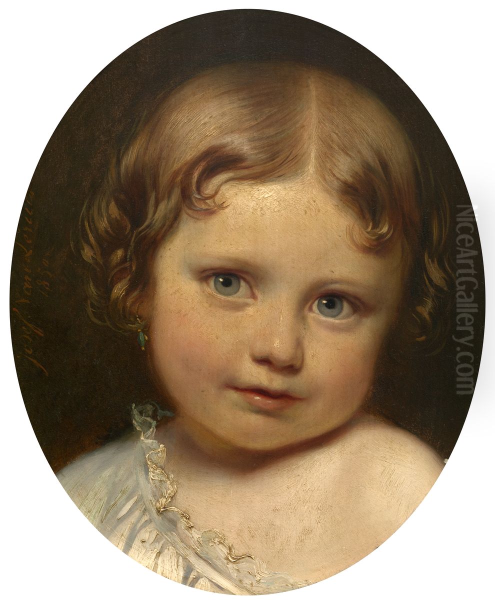 Madame Valentine De Give-LeDelier as a Child Oil Painting by Jozef Van Lerius