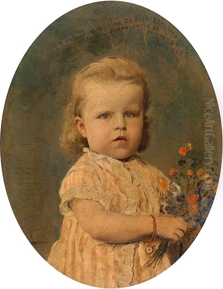 Portrait of Carolina Amalia LeDelier, daughter of Valentine De Give-LeDelier Oil Painting by Jan van Beers