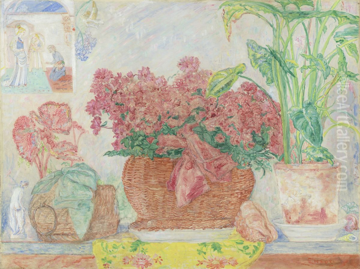 Azaleas Oil Painting by James Ensor