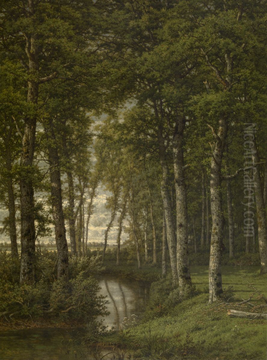 Eenzaamheid. Landschap in de omstreken van Schilde Oil Painting by Jean Pierre Francois Lamoriniere