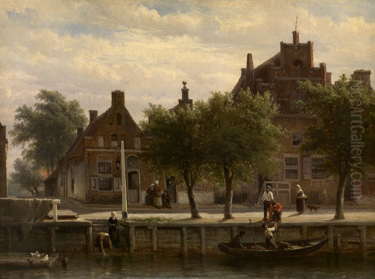 Gezicht aan de haven in Hasselt, Overijssel Oil Painting by Cornelis Springer