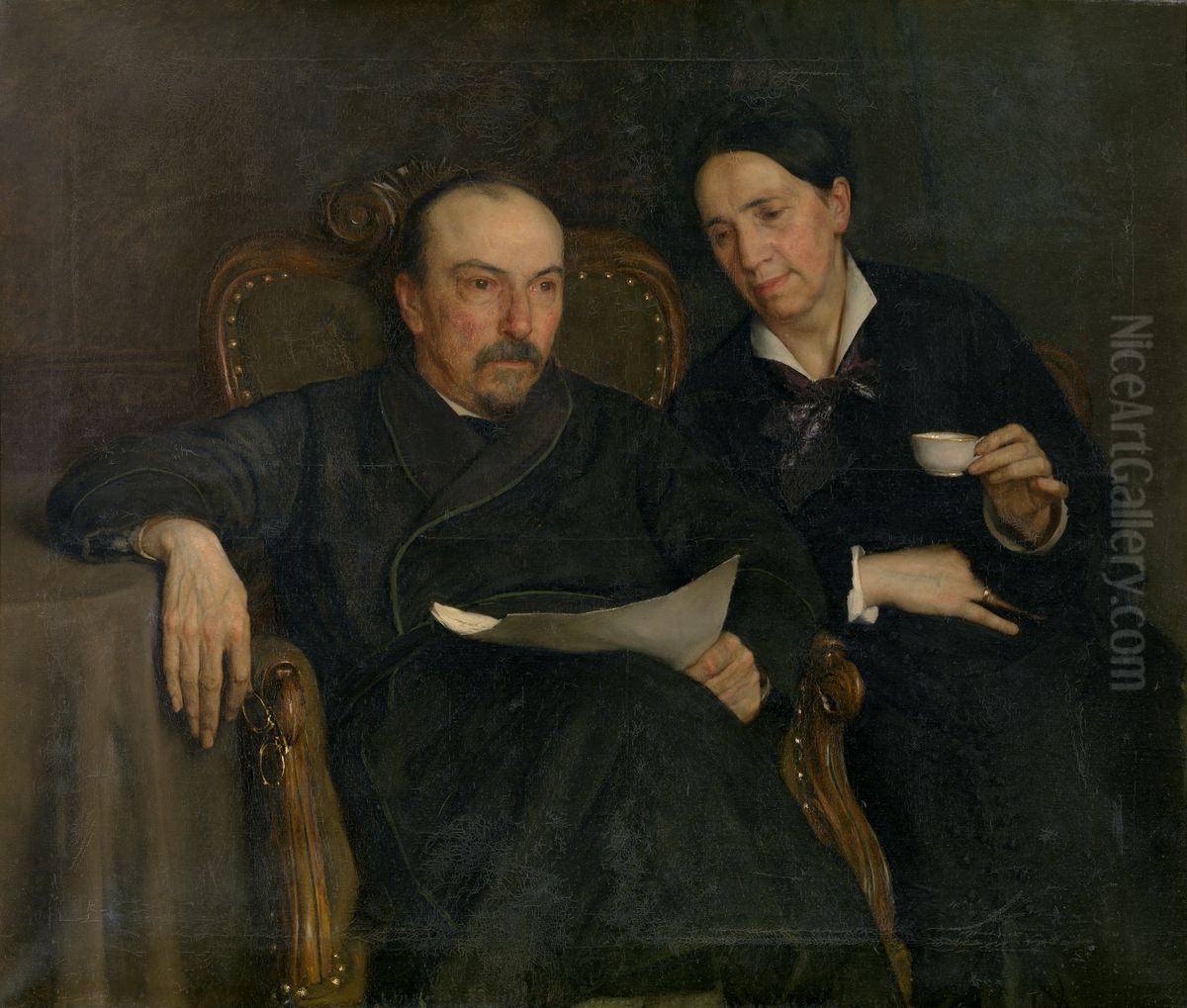 De dichter Jan Van Beers en zijn vrouw, ouders van de kunstenaar Oil Painting by Jan van Beers