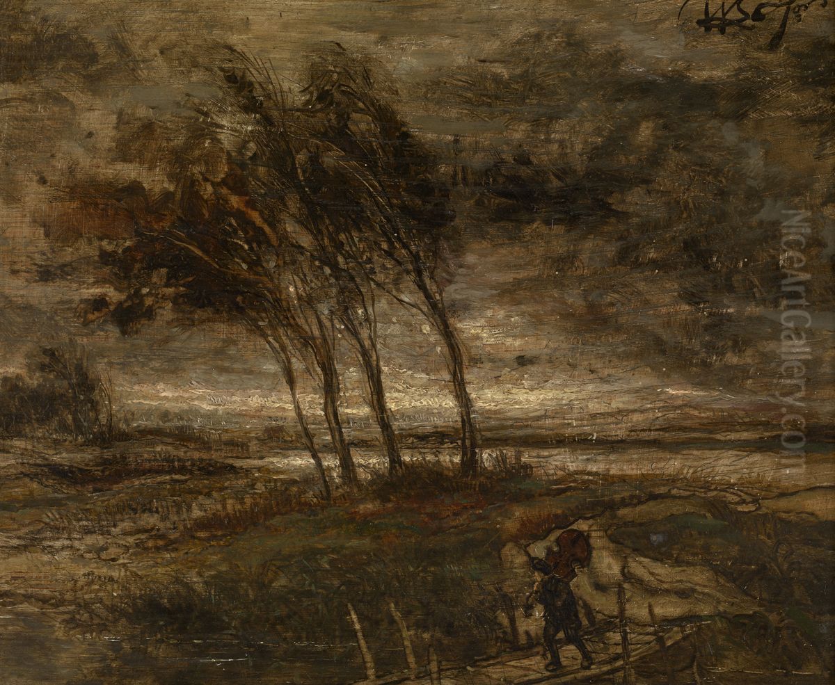 Stormlandschap Oil Painting by Willem Linnig Junior