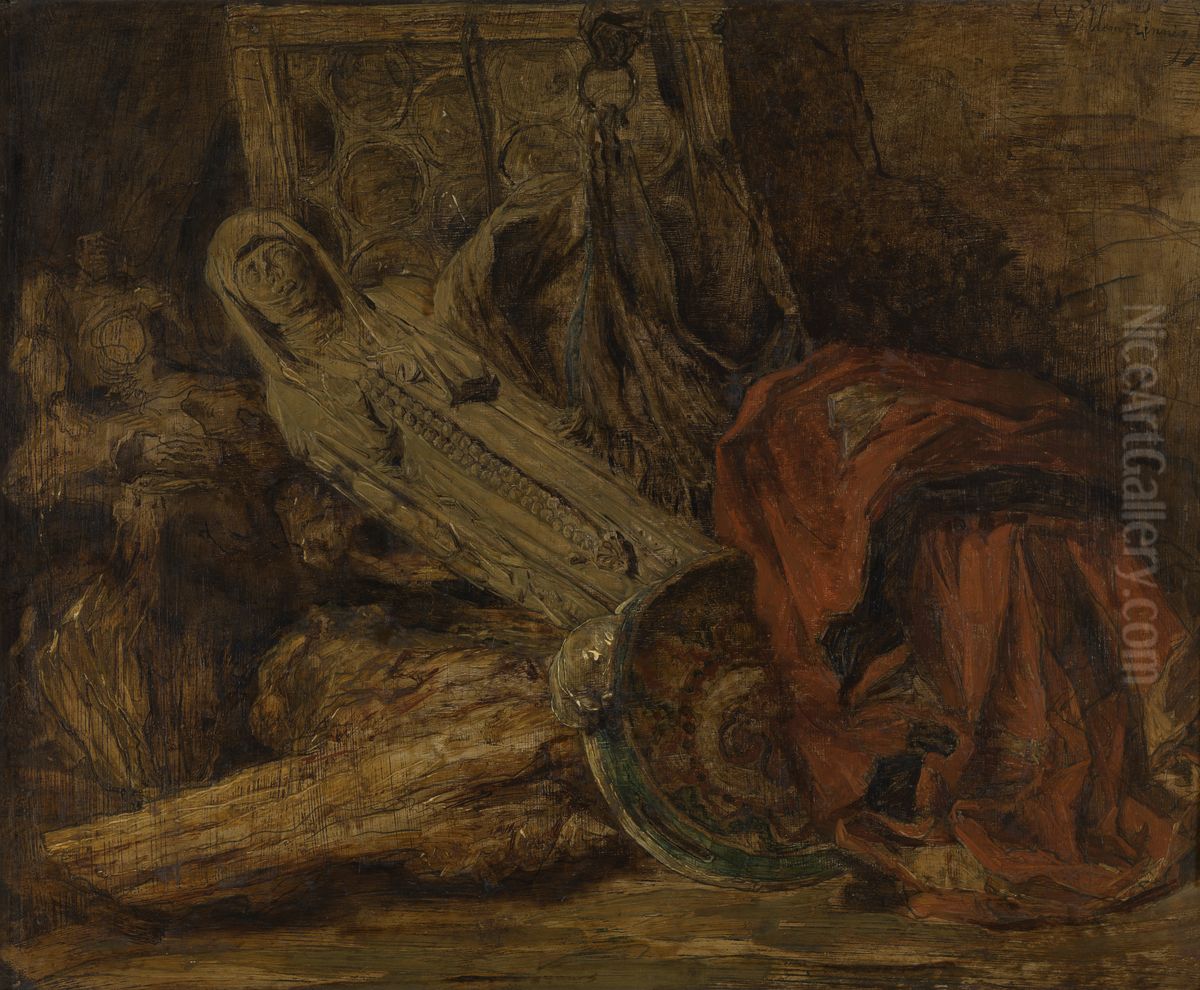 Still Life with Sculpture Oil Painting by Willem Linnig Junior