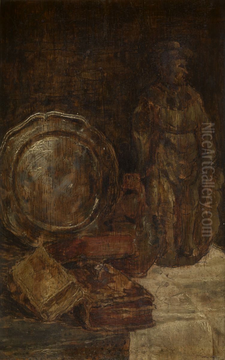 Still Life with Pewter Dish Oil Painting by Willem Linnig Junior