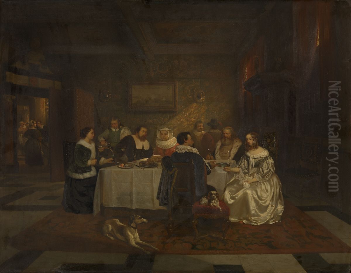 Banquet Oil Painting by Willem Linnig the Elder