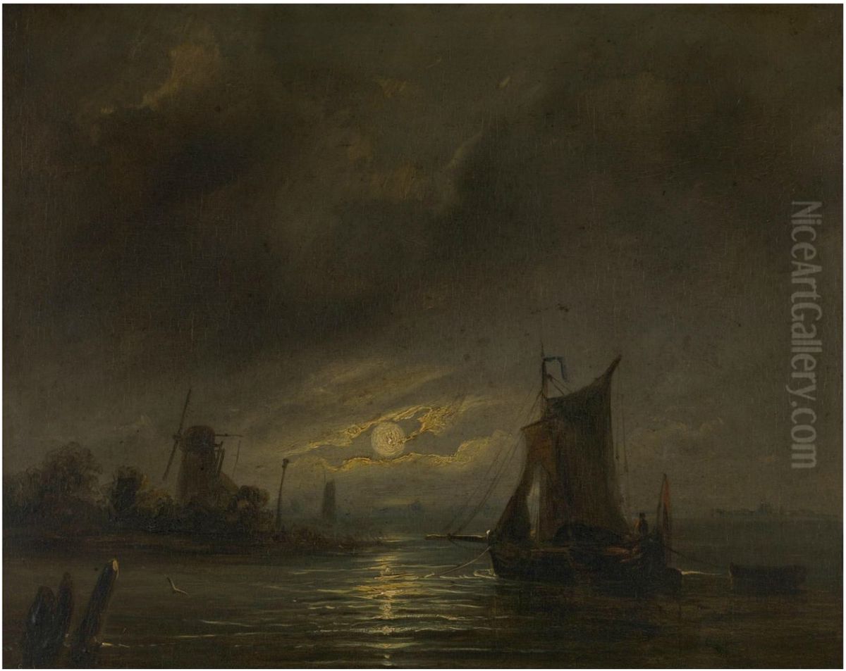 Nocturnal scene Oil Painting by Egide Linnig