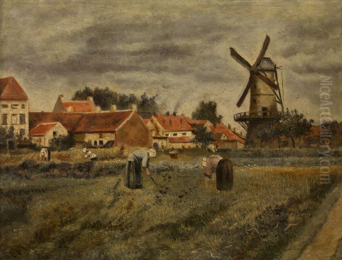 Harvesting Potatoes Oil Painting by Henri de Braekeleer