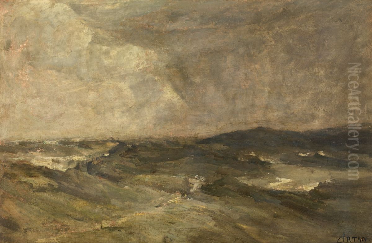 Turbulent Sea Oil Painting by Louis Artan