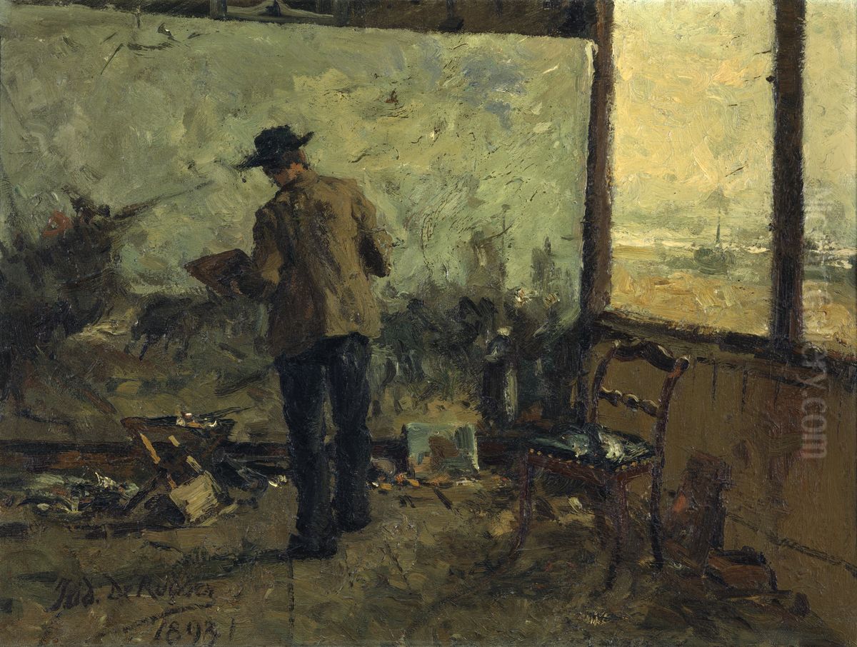 The Painter Franz Courtens Oil Painting by Isidore De Rudder