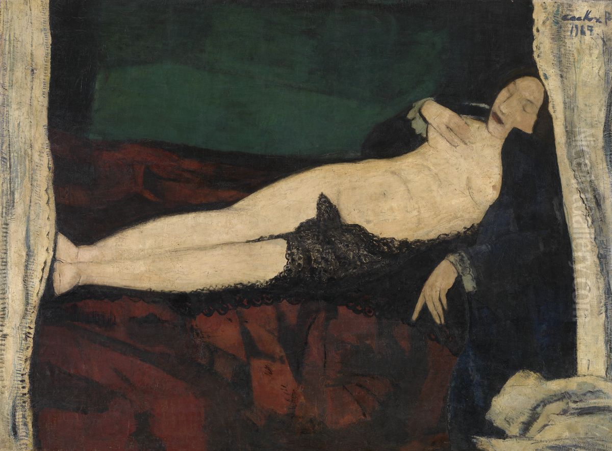 Lying Nude Oil Painting by Philibert Cockx