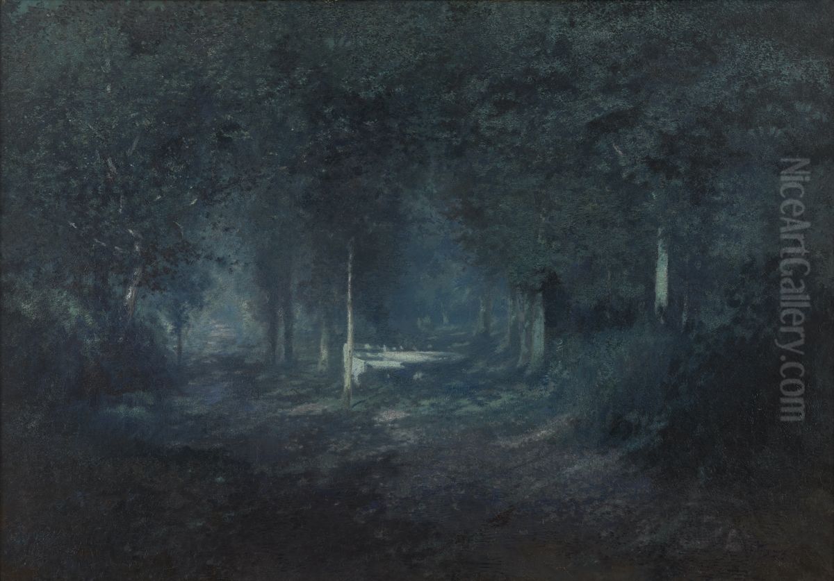 Wood by Moonlight Oil Painting by Adriaan Jozef Heymans