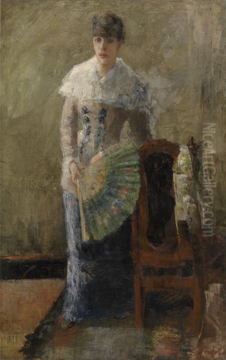 Dame met waaier Oil Painting by James Ensor