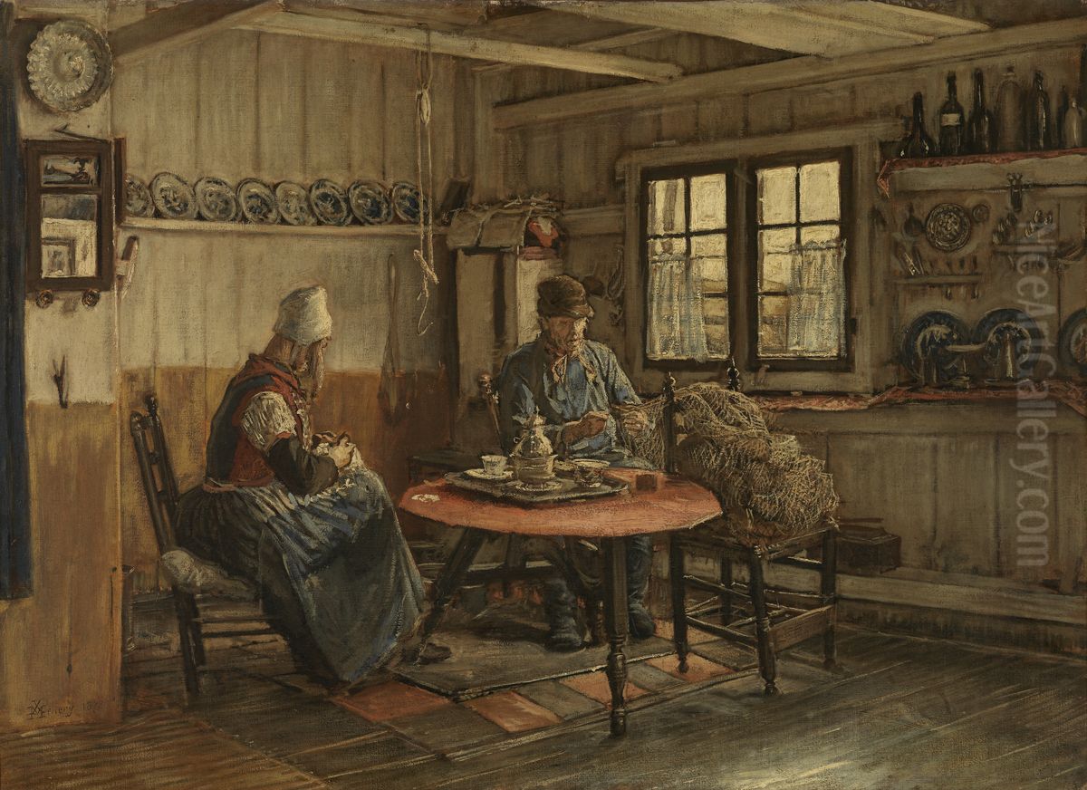 Interior in Marken Oil Painting by Xavier Mellery