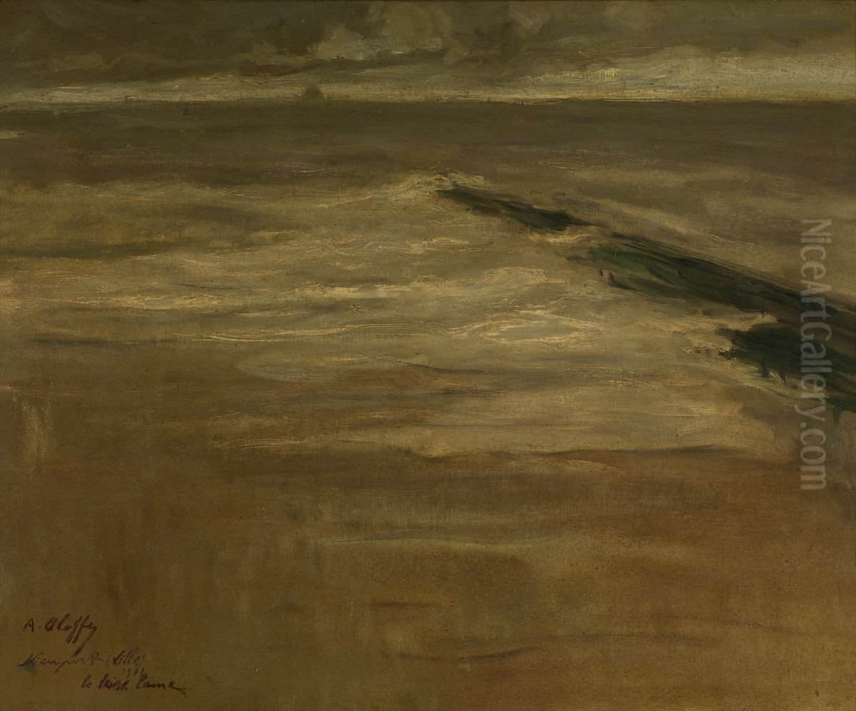 Breakwater at Nieuwpoort Oil Painting by Auguste Oleffe