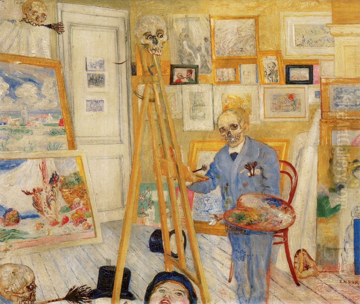 Het schilderend geraamte Oil Painting by James Ensor